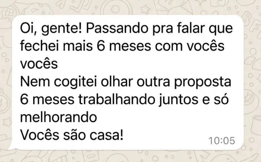 Depoimento de cliente (print 1 de 9)